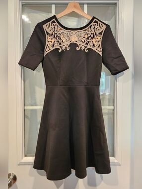 Jealous Tomato Black Crochet Skater Dress